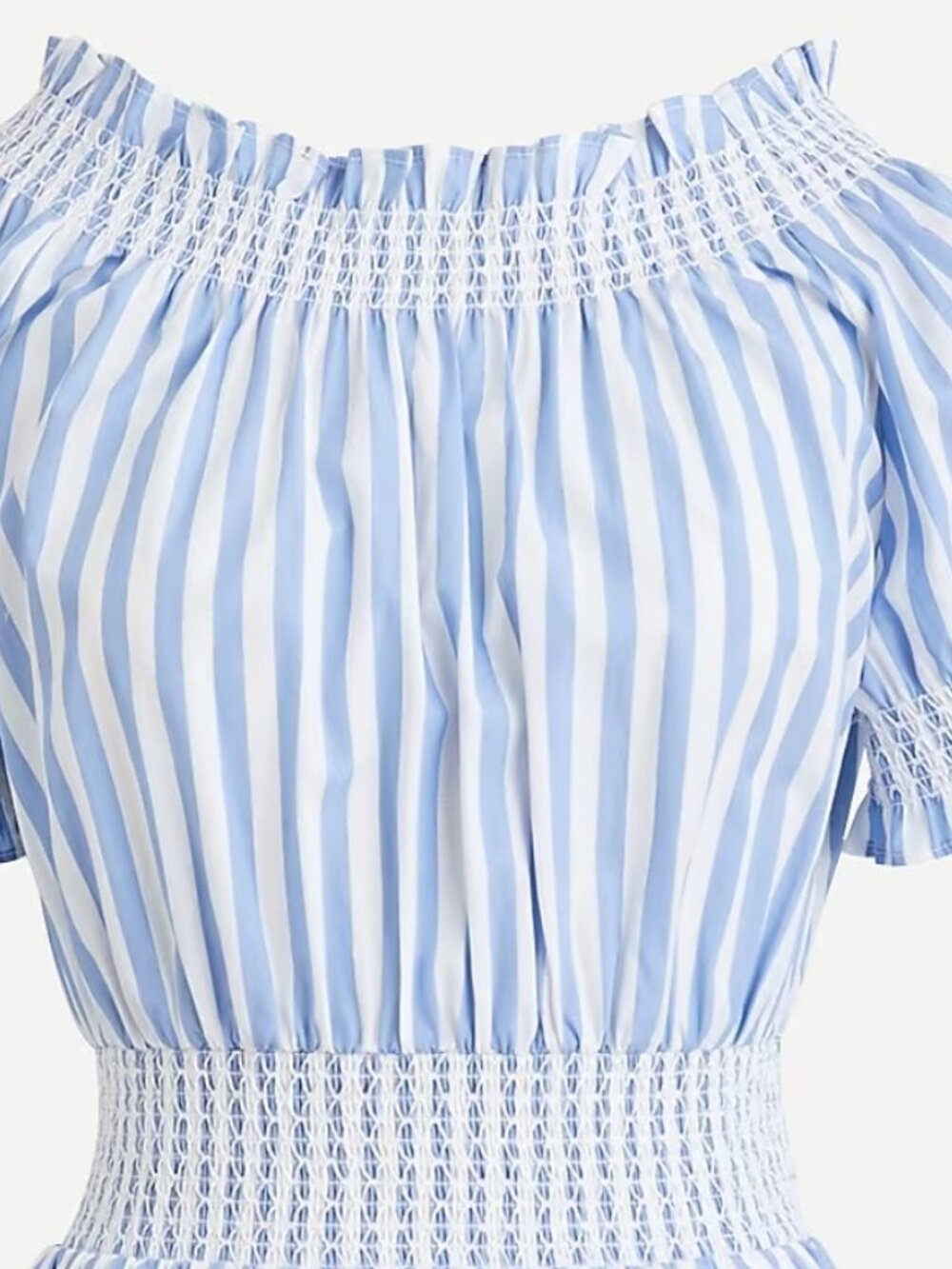 J. Crew Smocked puff-sleeve cotton poplin dress in stripe